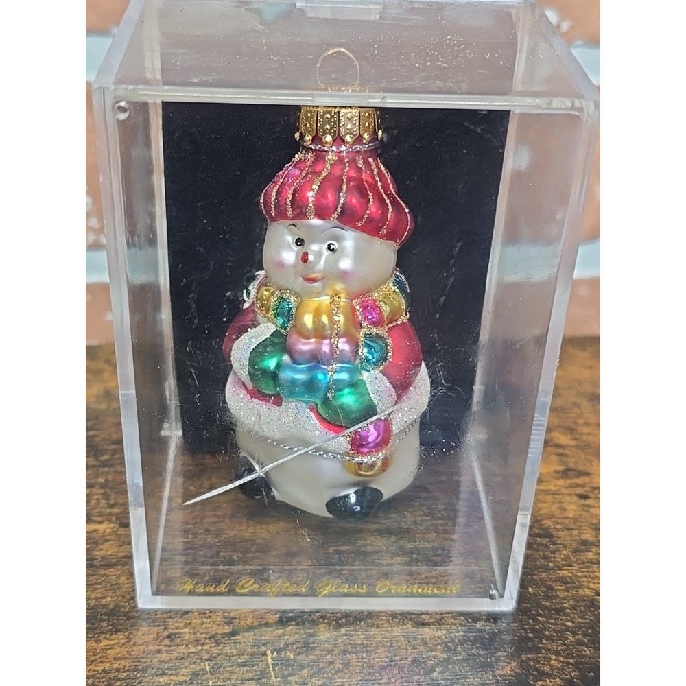 Unique Treasures Snowman‎ Blown Glass Christmas Ornament holding Gifts Man